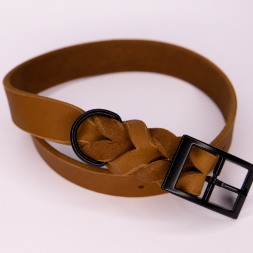 Halsband | Flechtung | Fettleder | Cognac | 40-46 cm