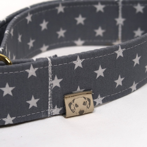 Halsband | Zugstopp | Baumwolle | Sternchen | Grau | 30-56 cm