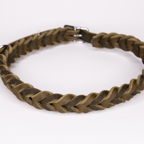 Halsband | Flechtung komplett | Fettleder | Olive | 48-53 cm