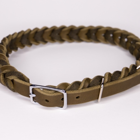 Halsband | Flechtung komplett | Fettleder | Olive | 48-53 cm