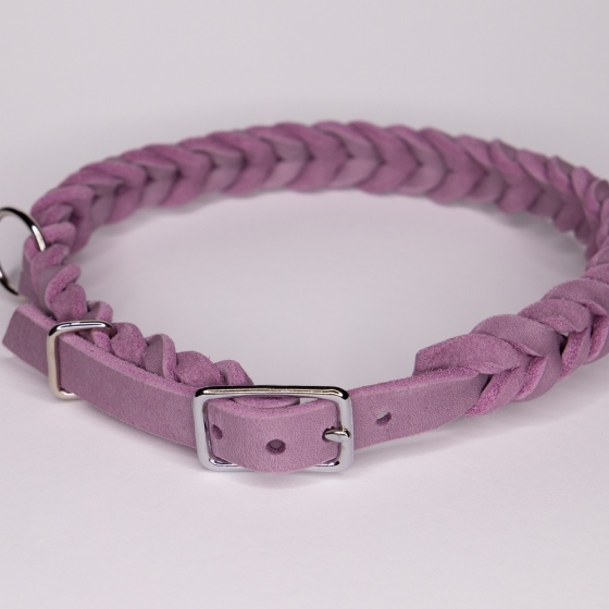 Halsband | Flechtung komplett | Fettleder | Flieder | 42-47 cm