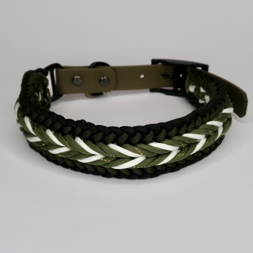 Halsband | Geknüpft | Paracord | Biothane | Braid | Olive | 41-48 cm