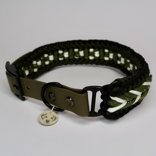 Halsband | Geknüpft | Paracord | Biothane | Braid | Olive | 41-48 cm